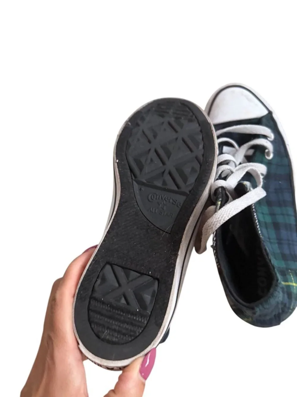 CONVERSE Unisex Kids Green Plaid hi Top Sneakers Size 3.5